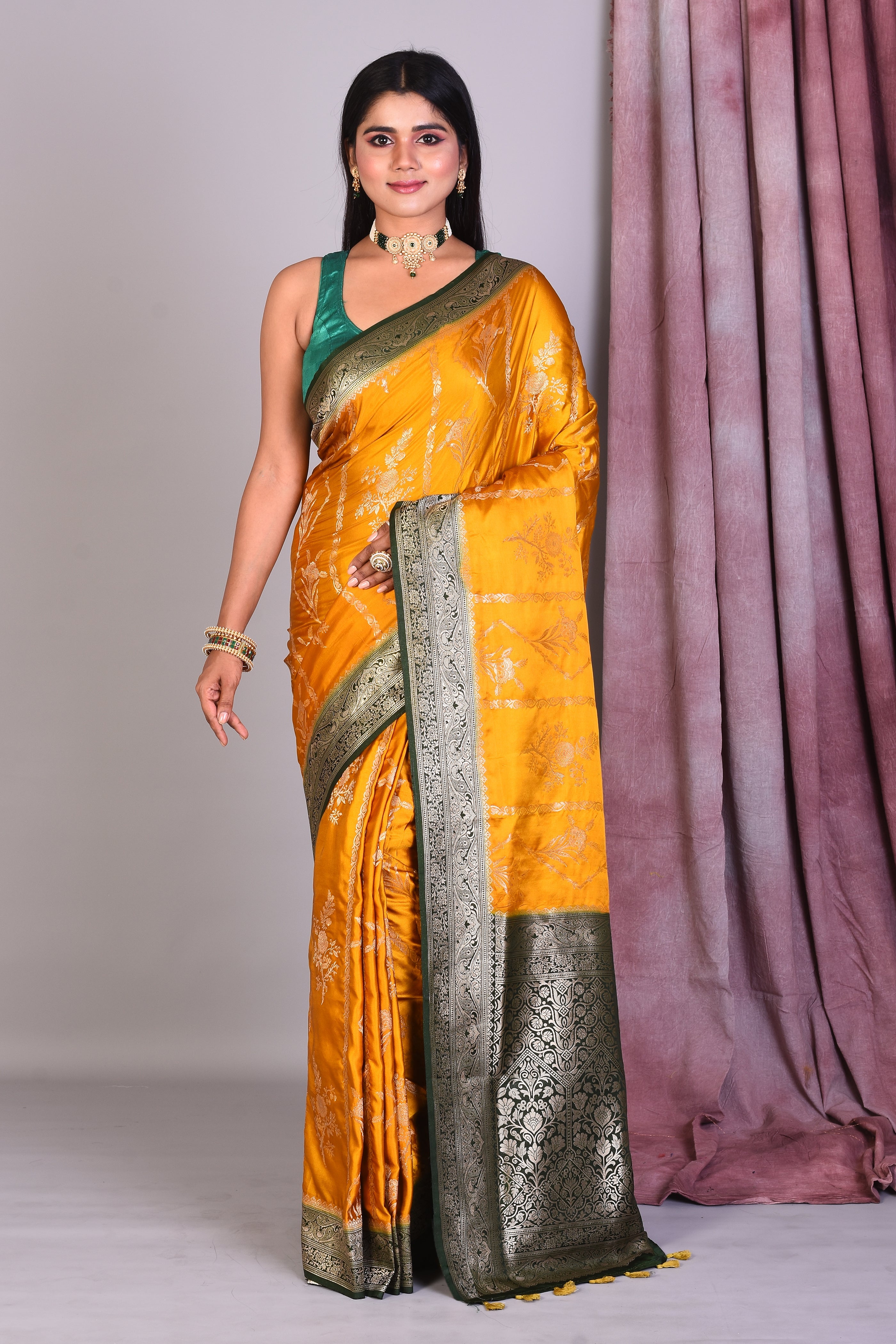 Mustard Blended Silk Saree with Golden Zari - Keya Seth Exclusive