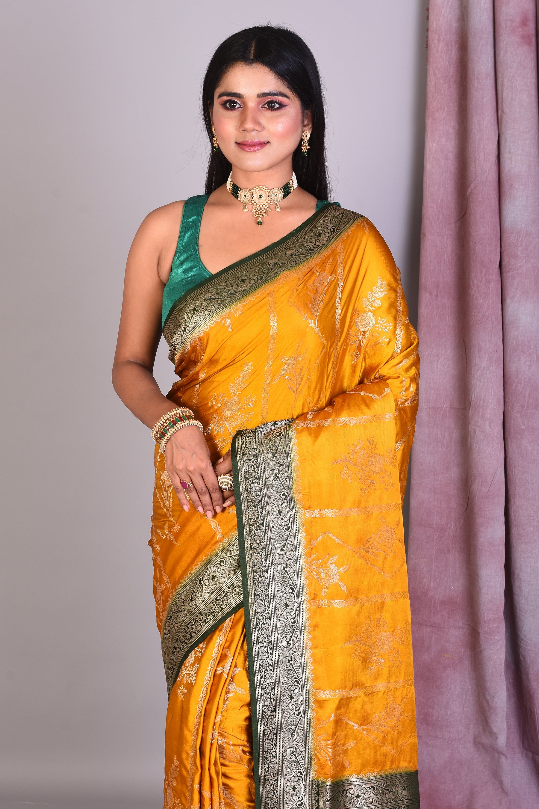 Mustard Blended Silk Saree with Golden Zari - Keya Seth Exclusive