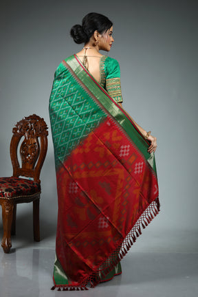 Green Blended Ikkat Silk Saree