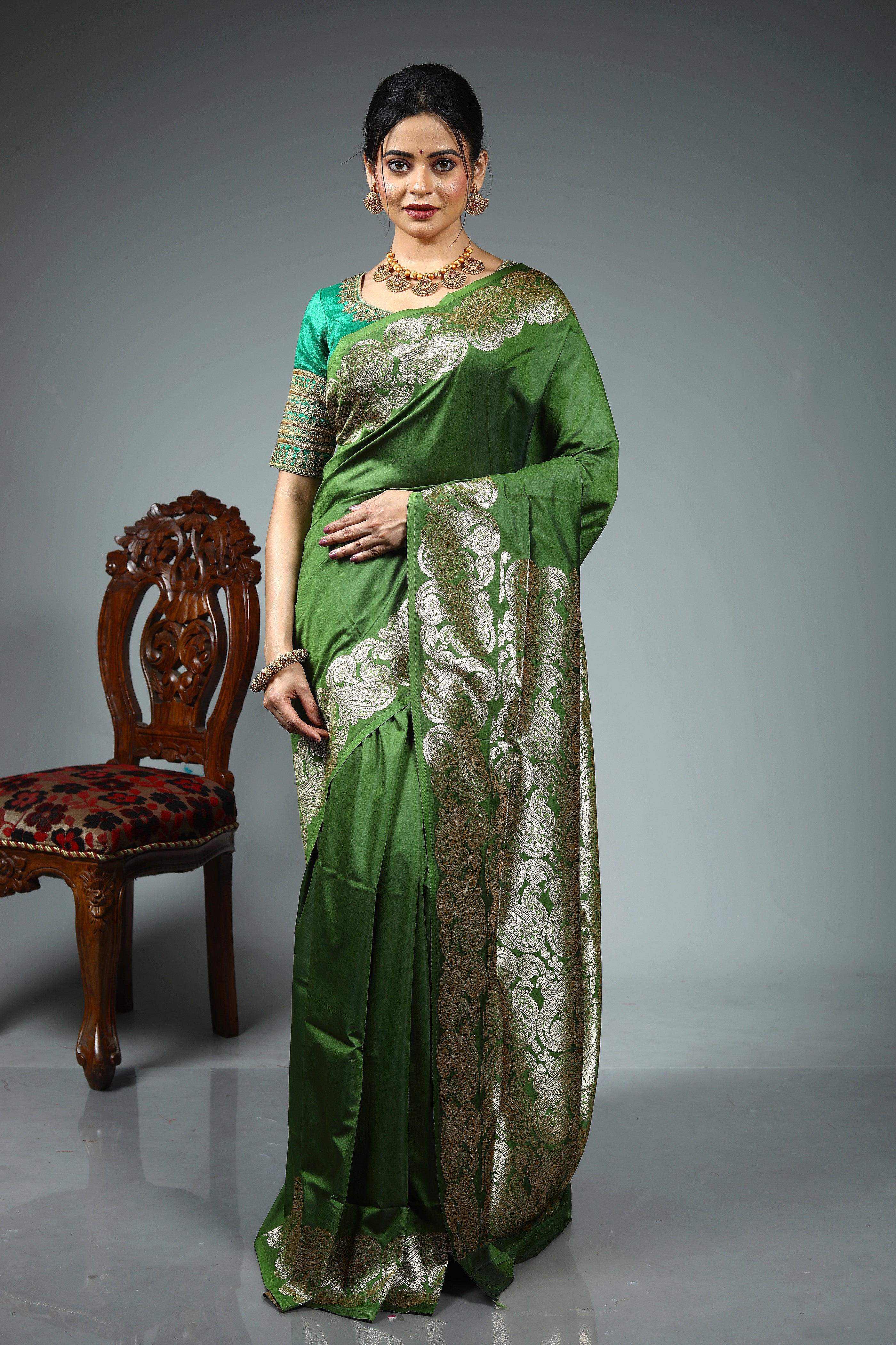 Leaf Green Blended Satin Silk
