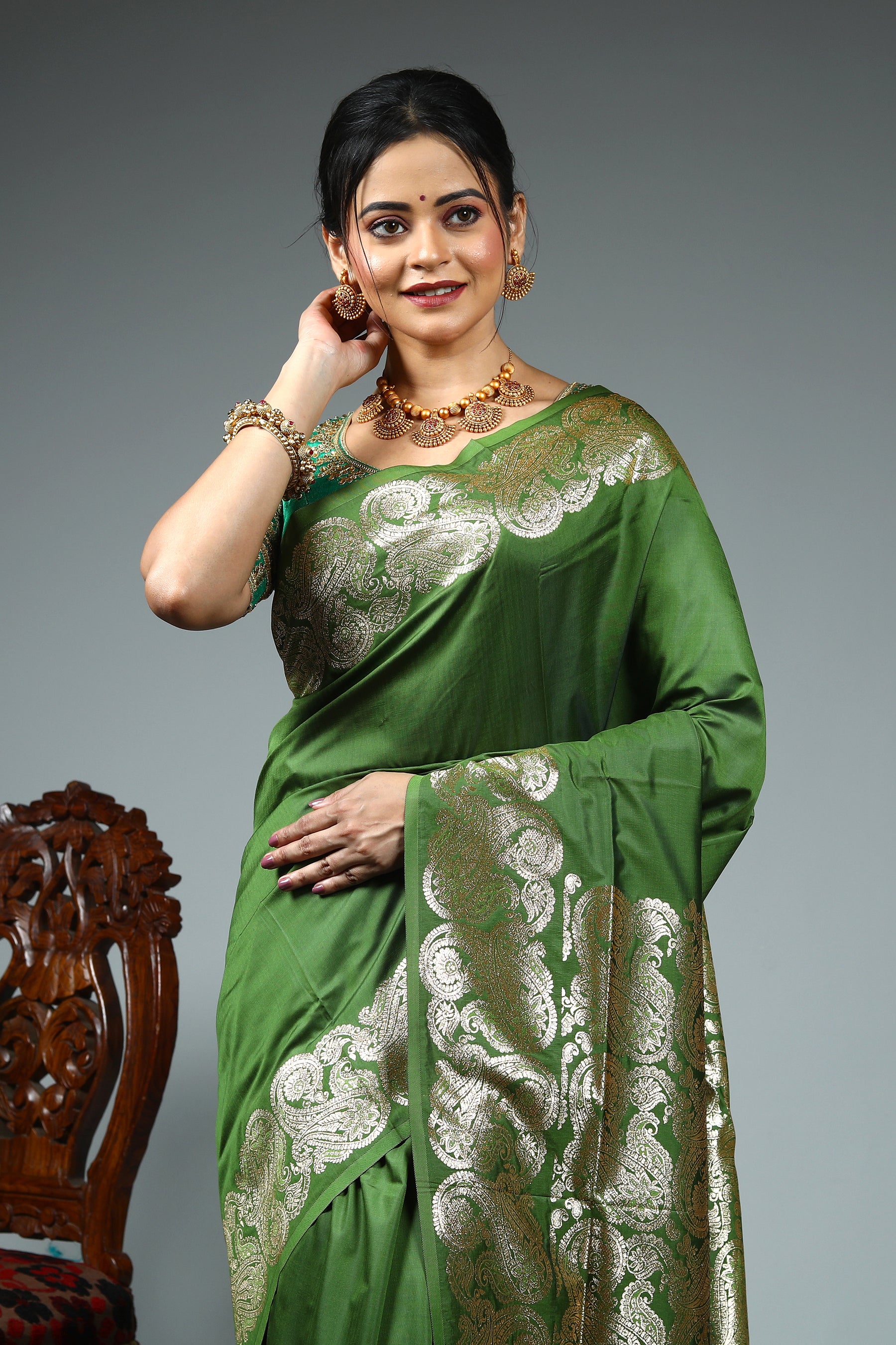 Leaf Green Blended Satin Silk