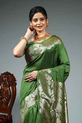 Leaf Green Blended Satin Silk