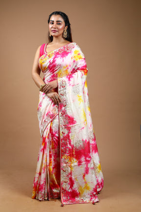 Pink Tie & Dye Dola Silk Saree