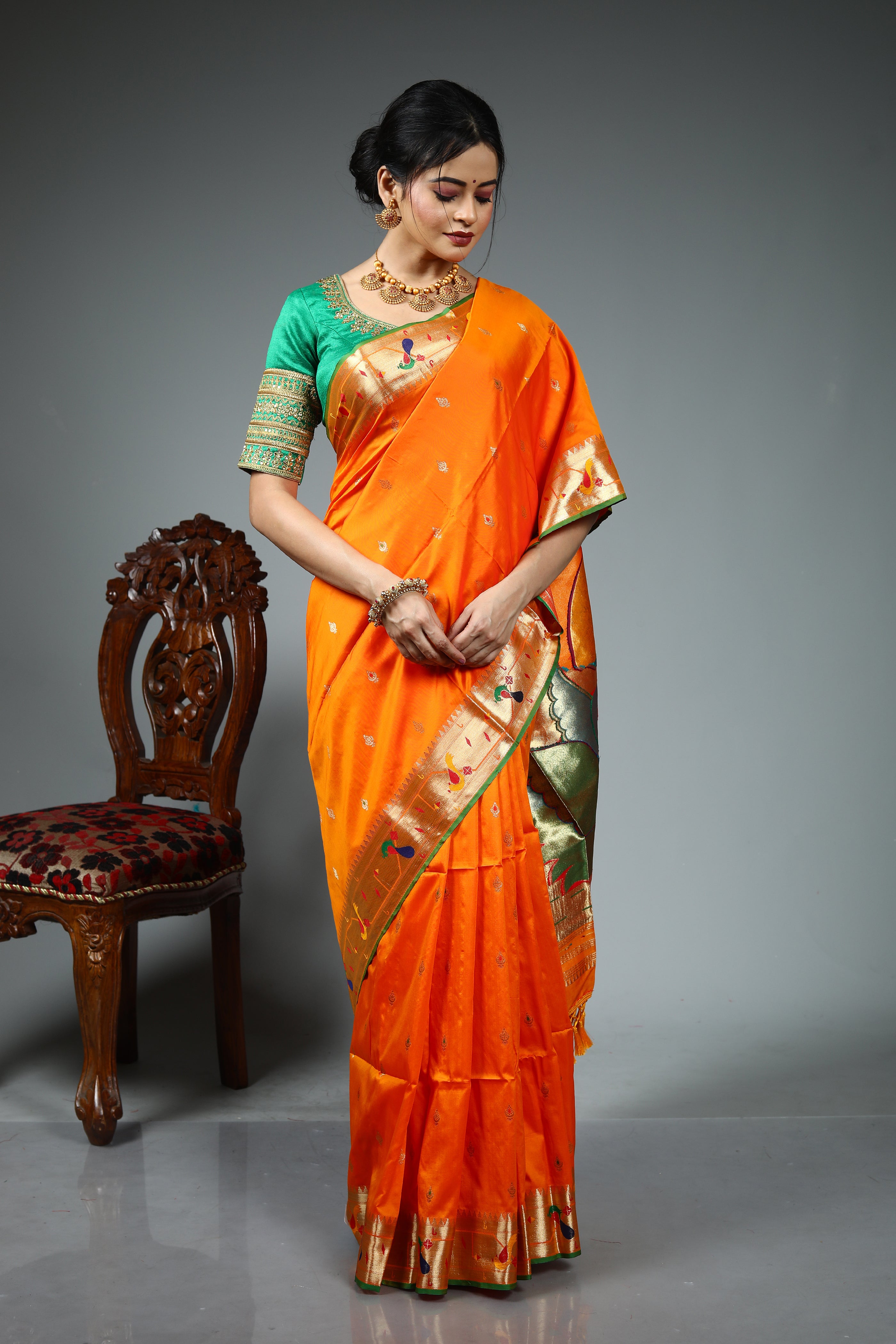 Orange Blended Paithani Silk Saree