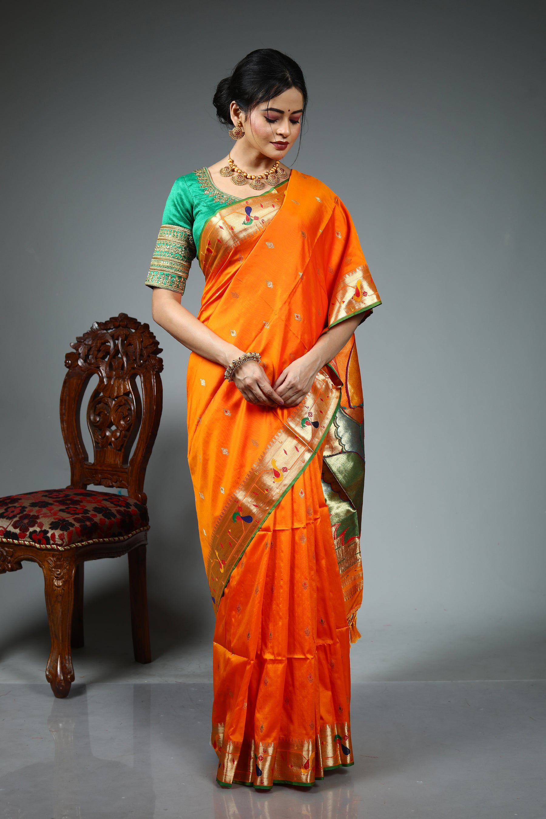 Orange Blended Paithani Silk Saree