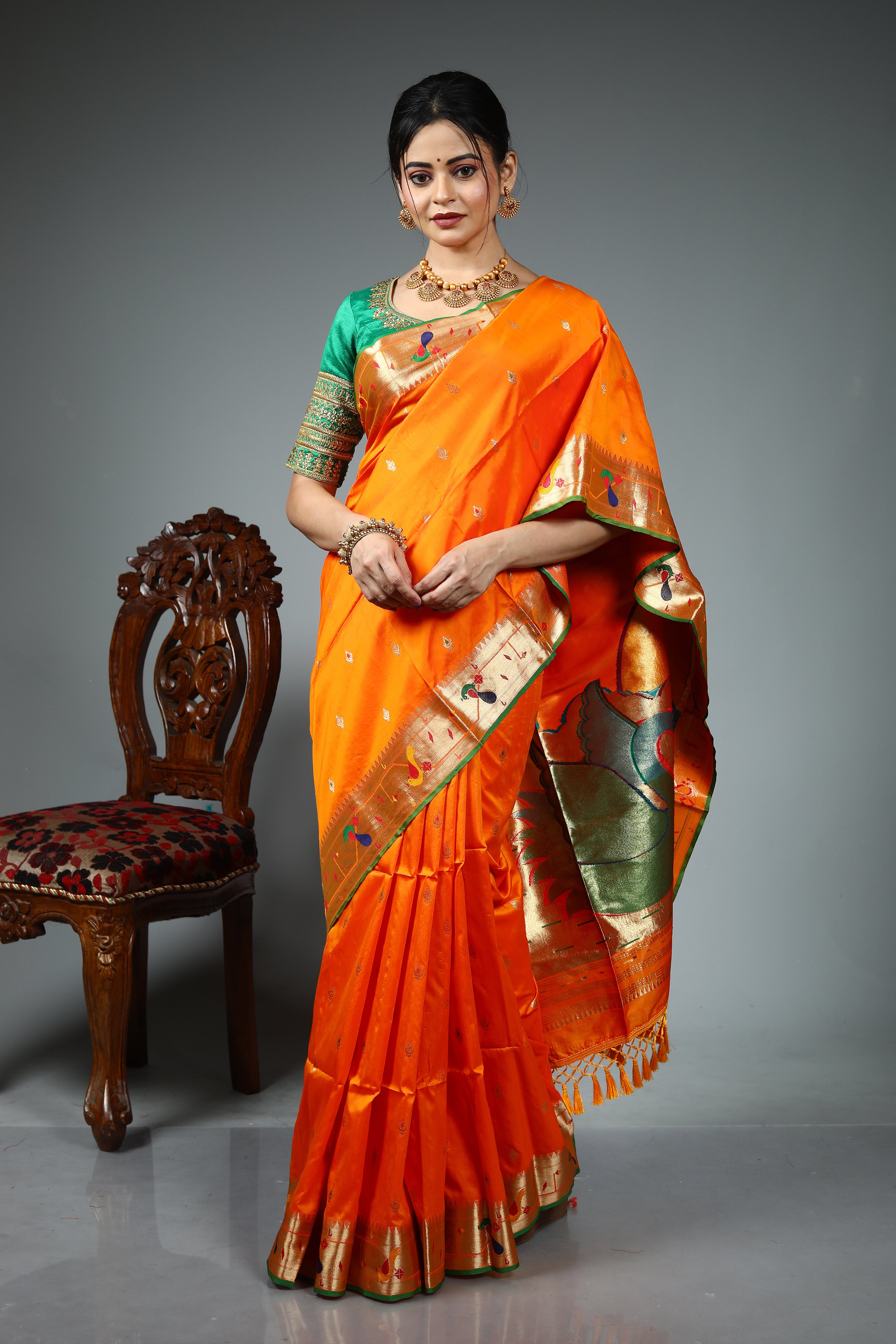 Orange Blended Paithani Silk Saree