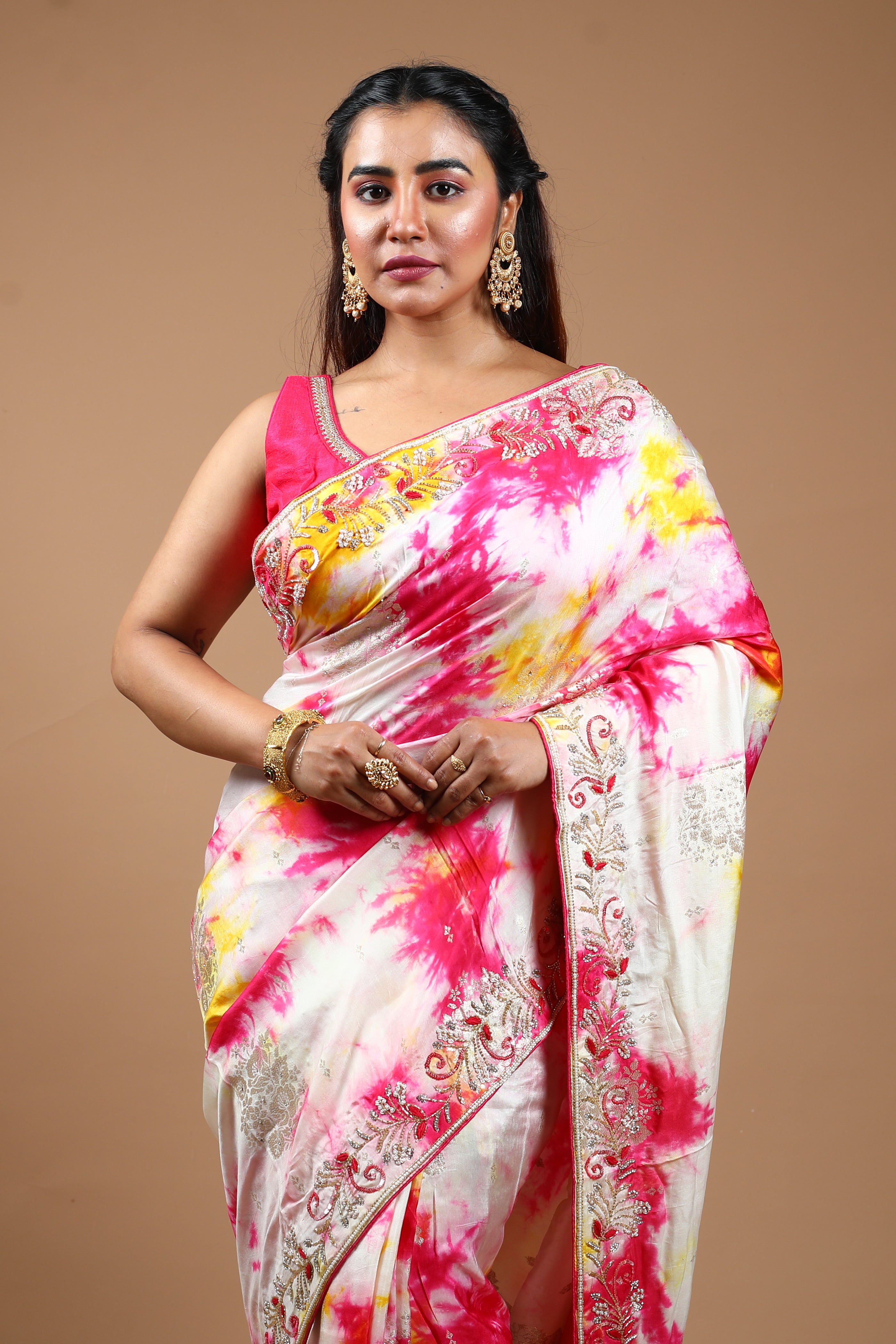 Pink Tie & Dye Dola Silk Saree