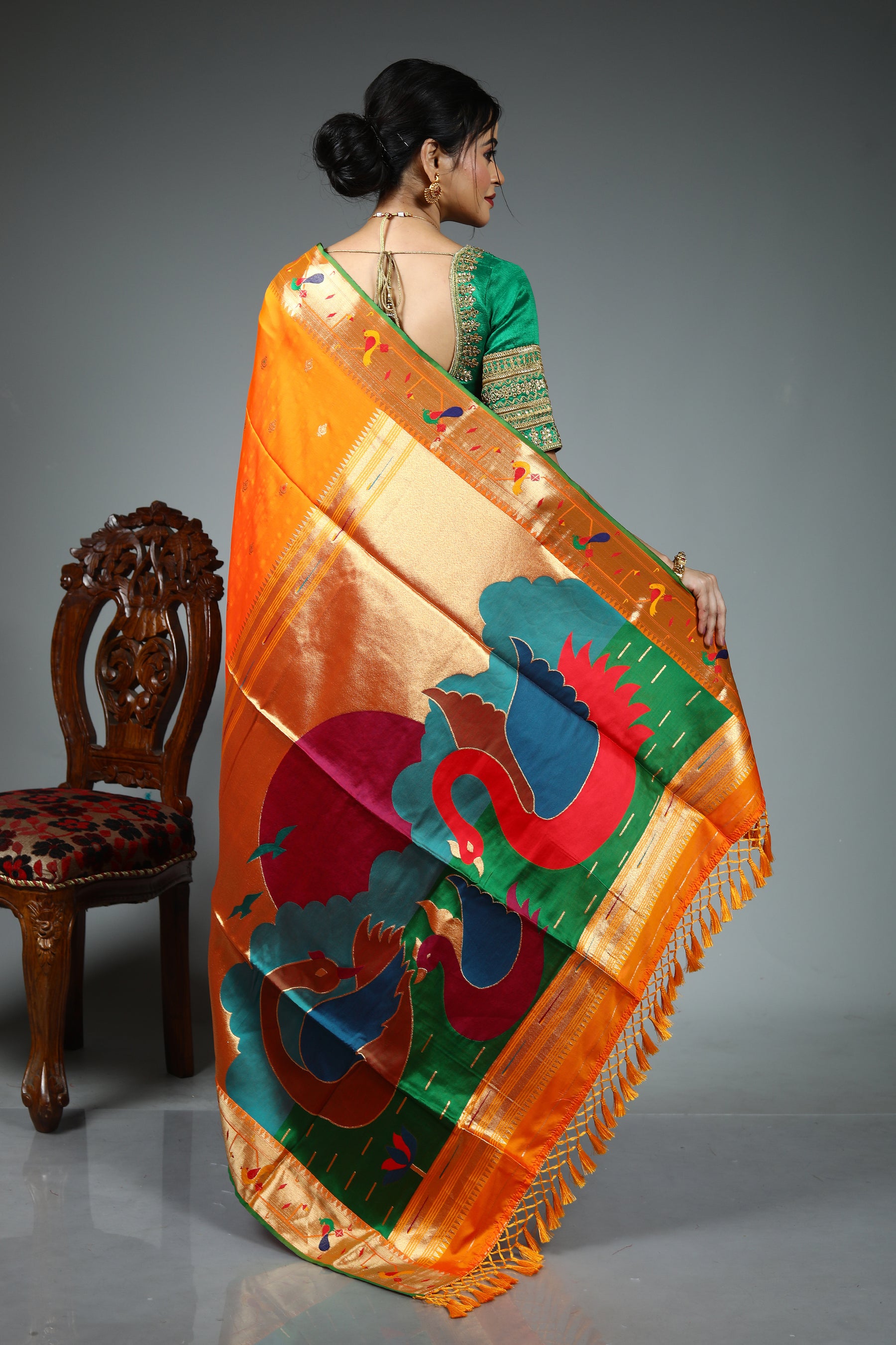 Orange Blended Paithani Silk Saree