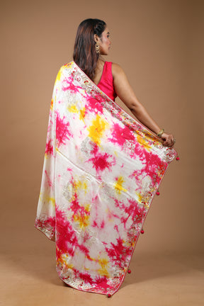 Pink Tie & Dye Dola Silk Saree