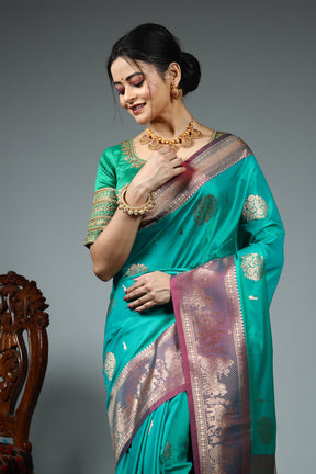 Sea Green Blended Silk Saree