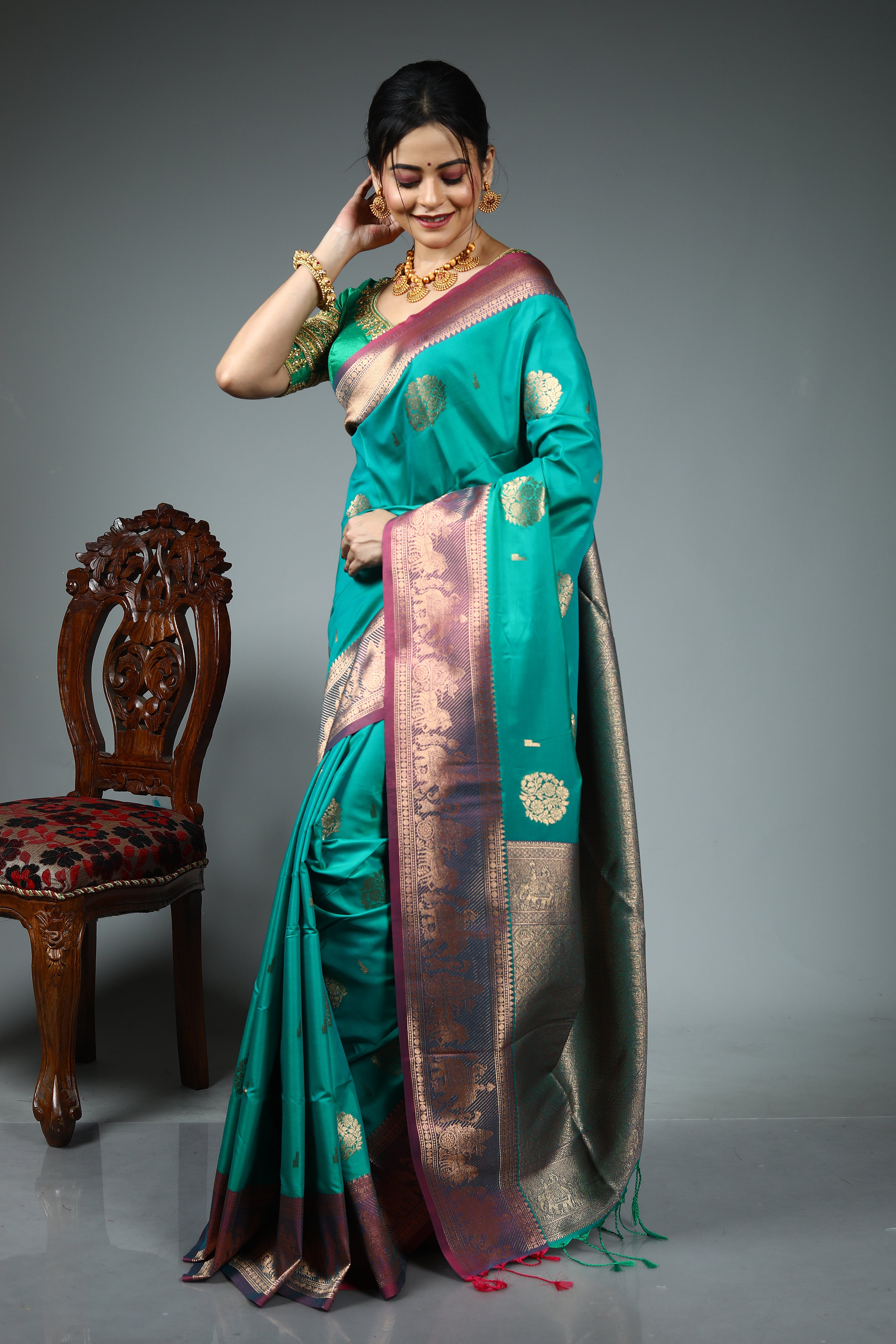 Sea Green Blended Silk Saree