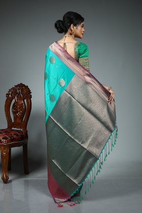 Sea Green Blended Silk Saree