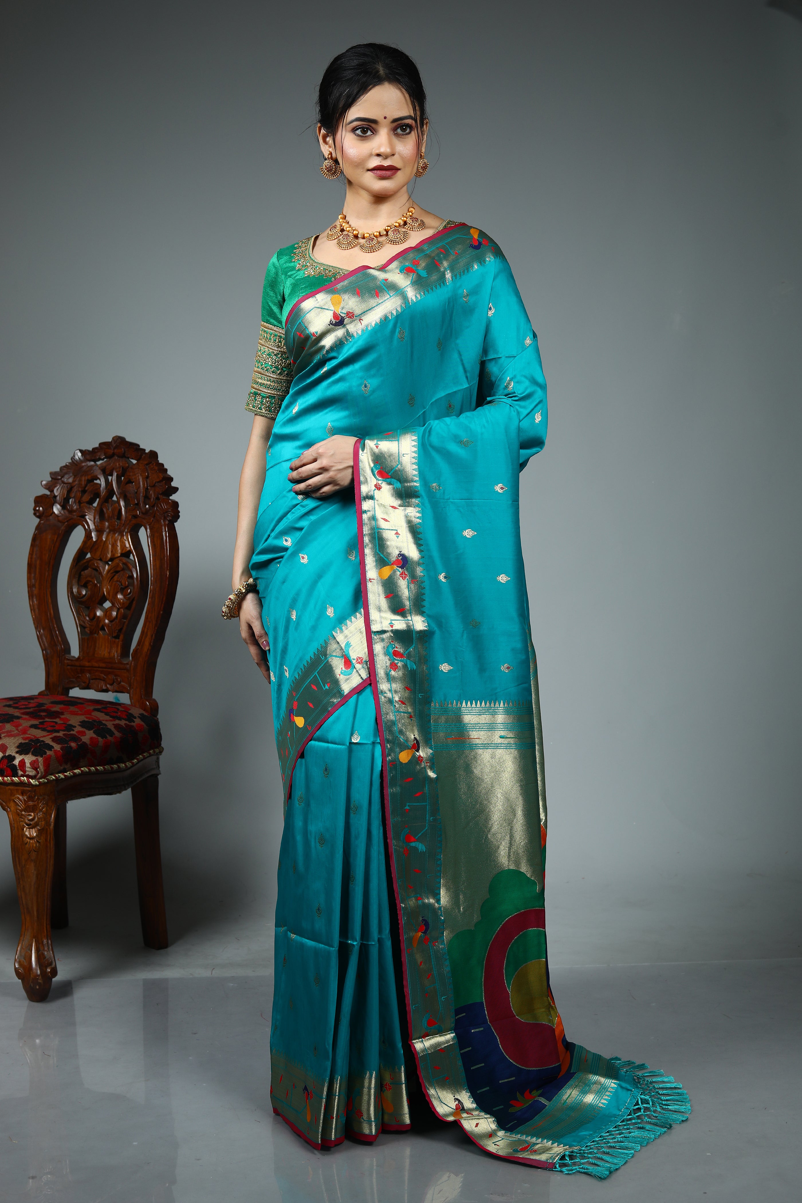 Blue Blended Paithani Silk Saree