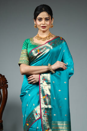 Blue Blended Paithani Silk Saree