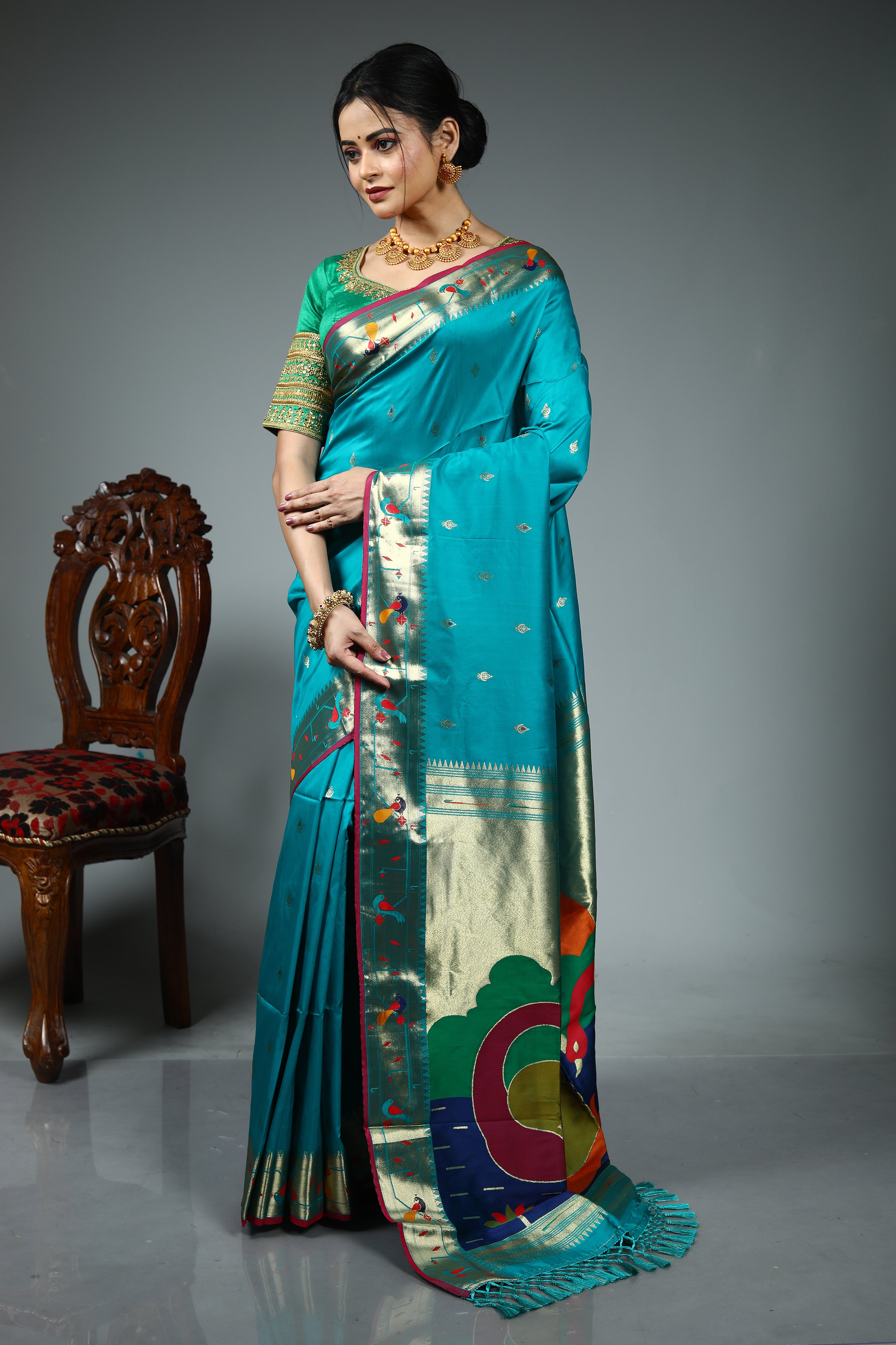 Blue Blended Paithani Silk Saree