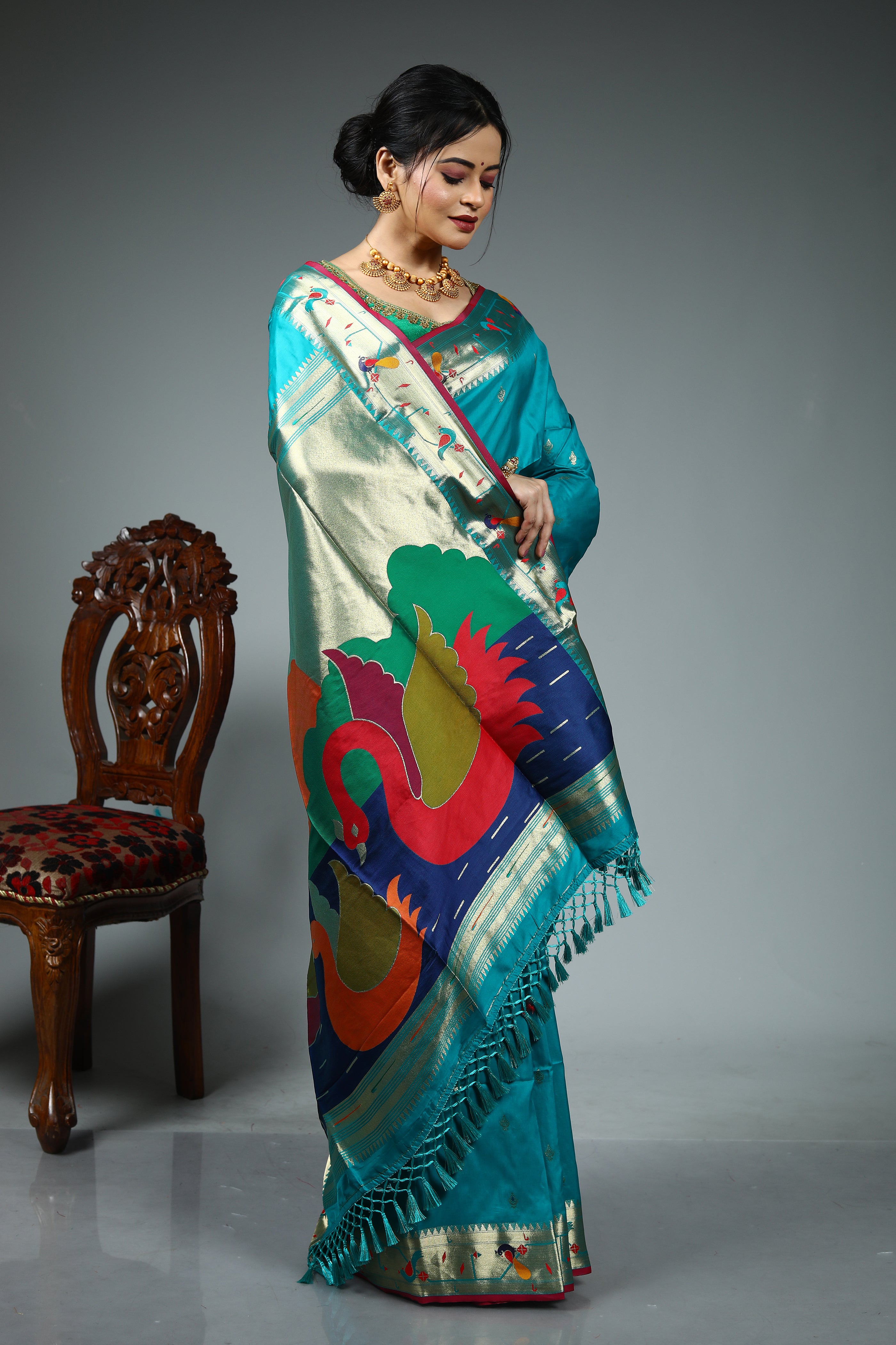 Blue Blended Paithani Silk Saree