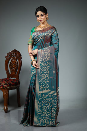 Blue Dual Tone Blended Kantha Silk Saree