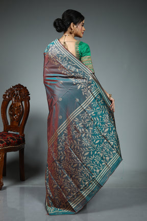 Blue Dual Tone Blended Kantha Silk Saree