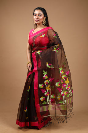 Brown Pure Muslin Saree