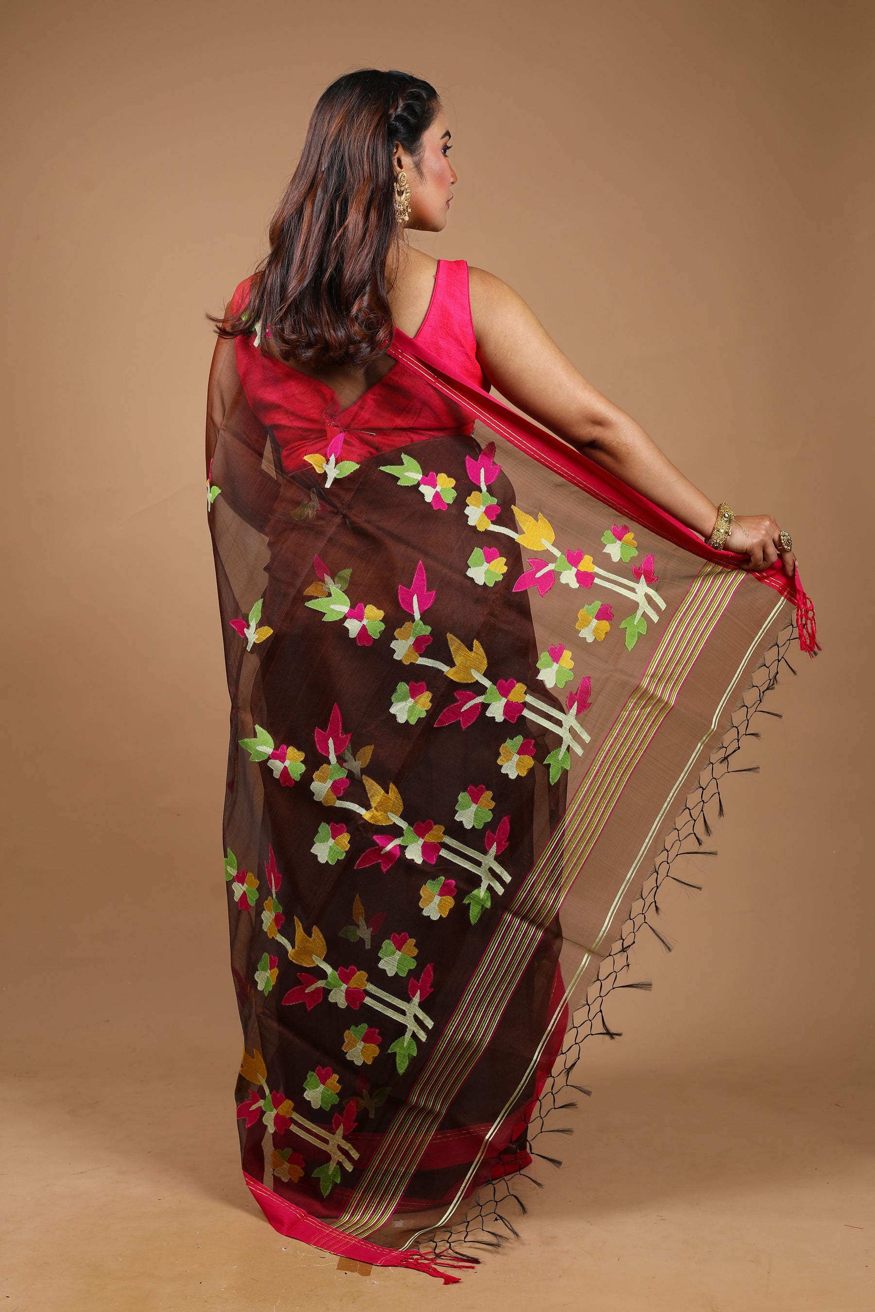 Brown Pure Muslin Saree