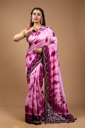 Purple Tie & Dye Dola Silk Saree