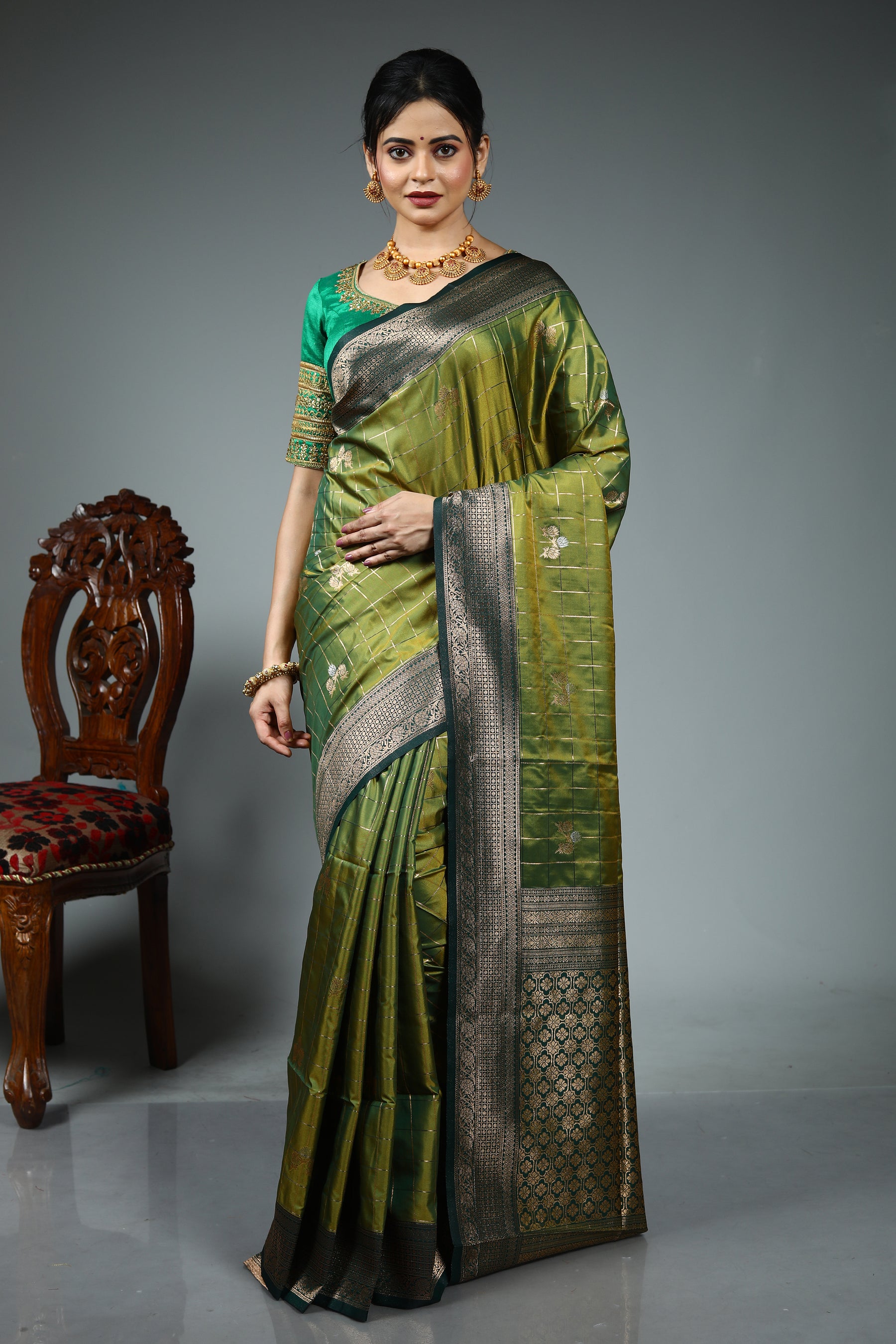 Leaf Green Blended Silk Saree