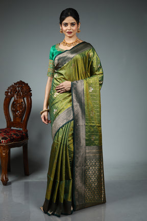 Leaf Green Blended Silk Saree