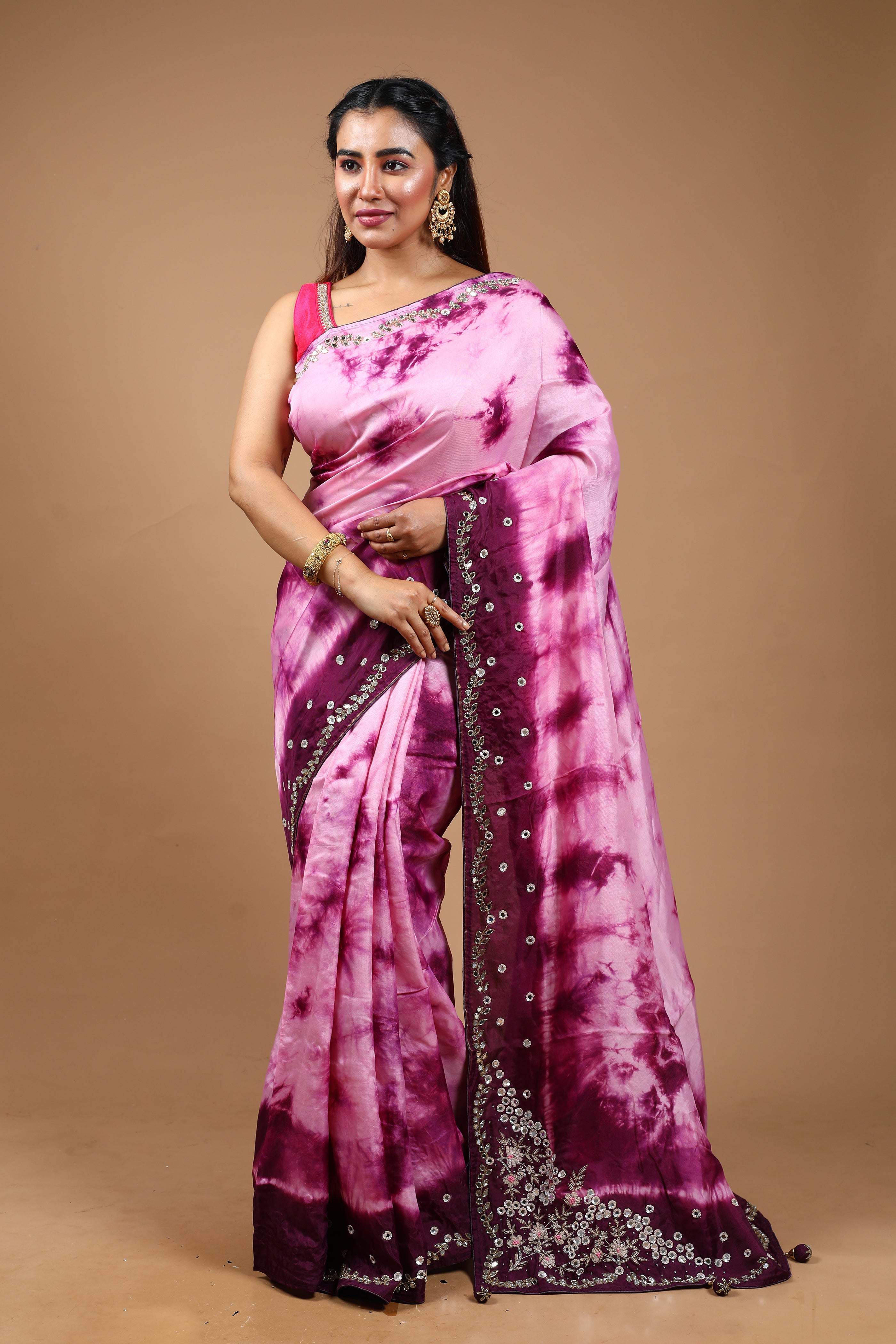 Purple Tie & Dye Dola Silk Saree