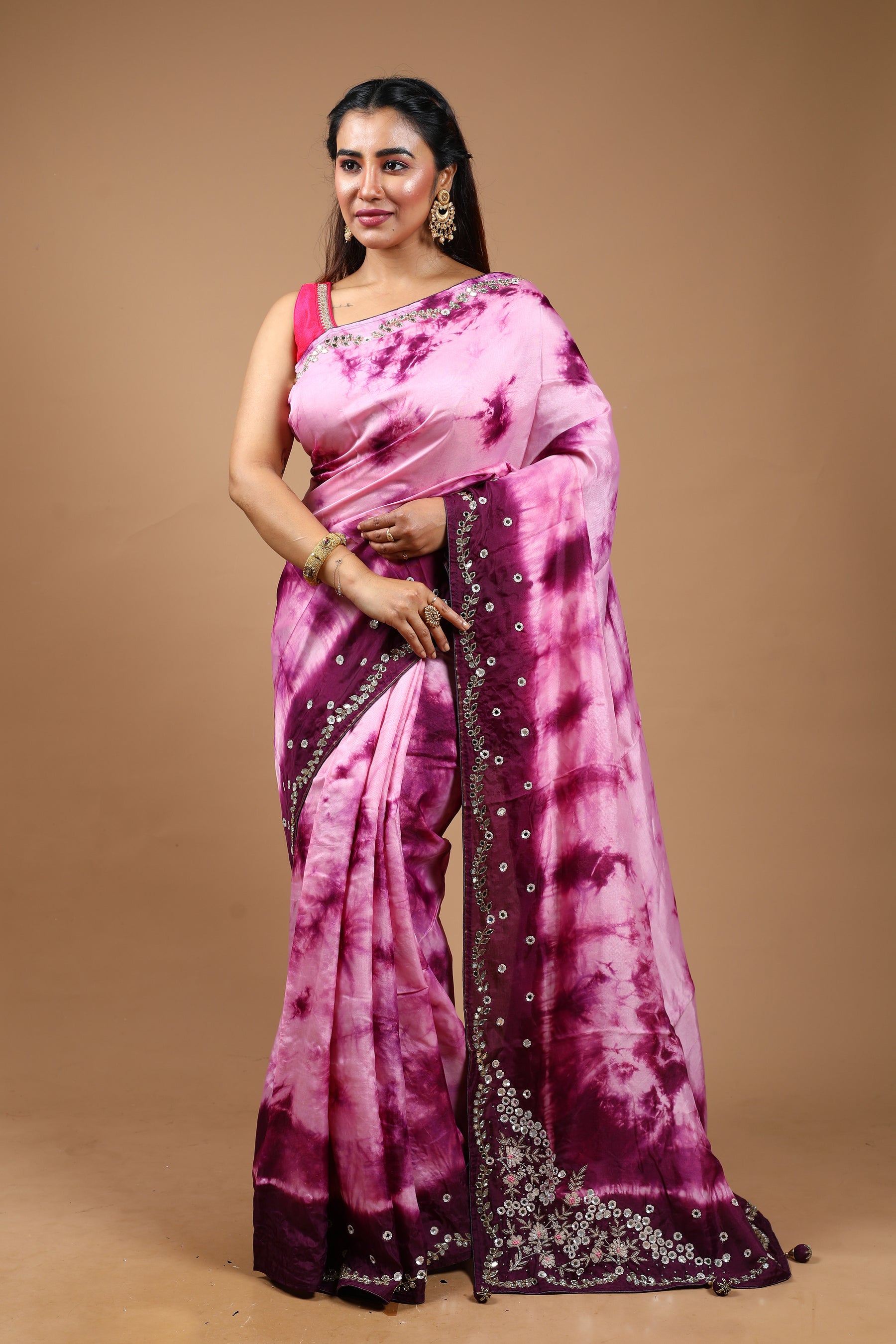 Purple Tie & Dye Dola Silk Saree