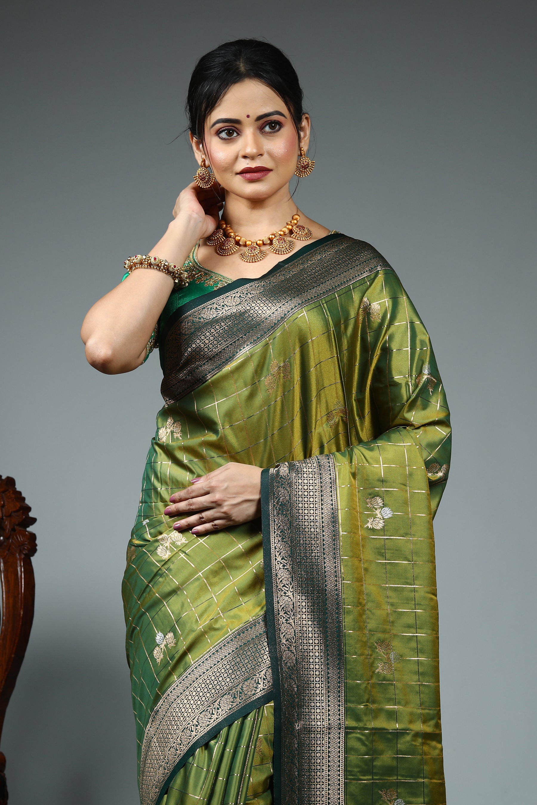 Leaf Green Blended Silk Saree