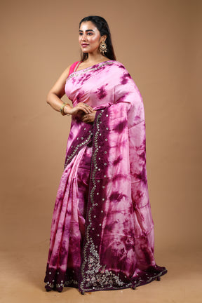 Purple Tie & Dye Dola Silk Saree