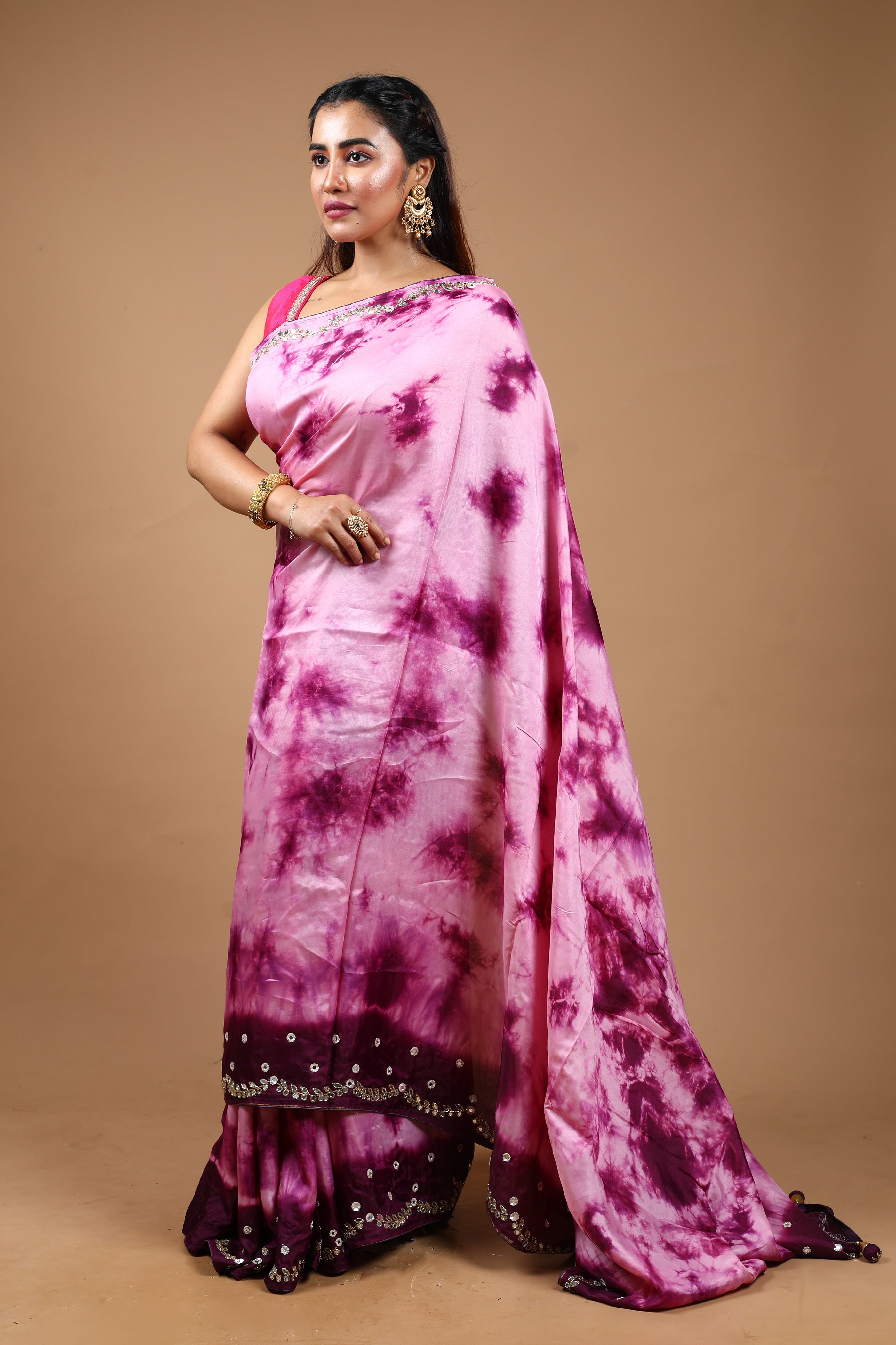 Purple Tie & Dye Dola Silk Saree