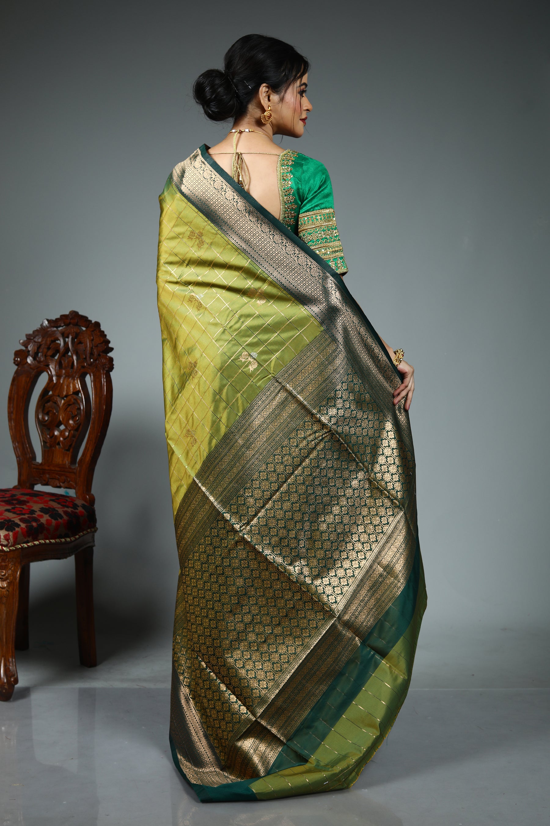 Leaf Green Blended Silk Saree
