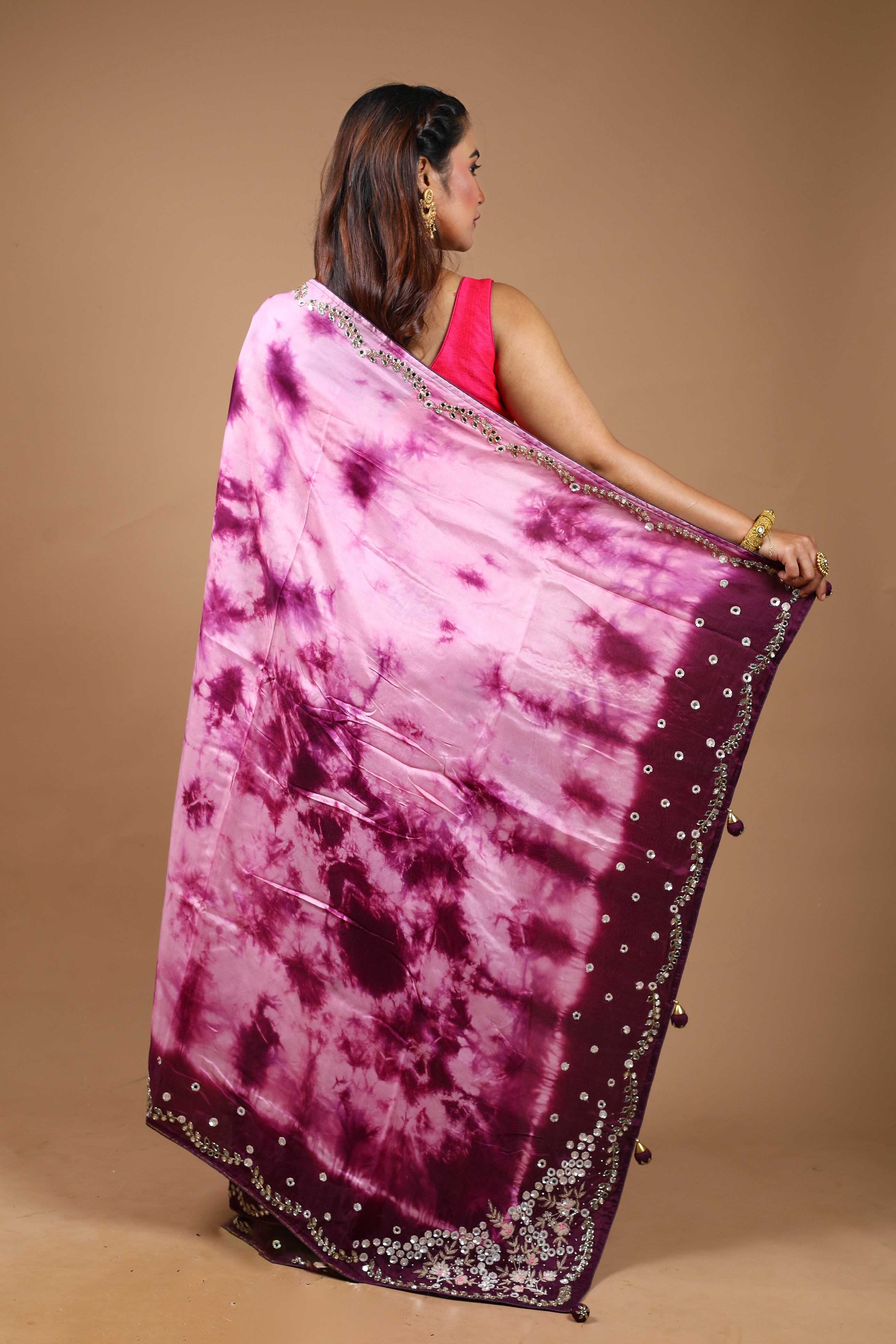 Purple Tie & Dye Dola Silk Saree
