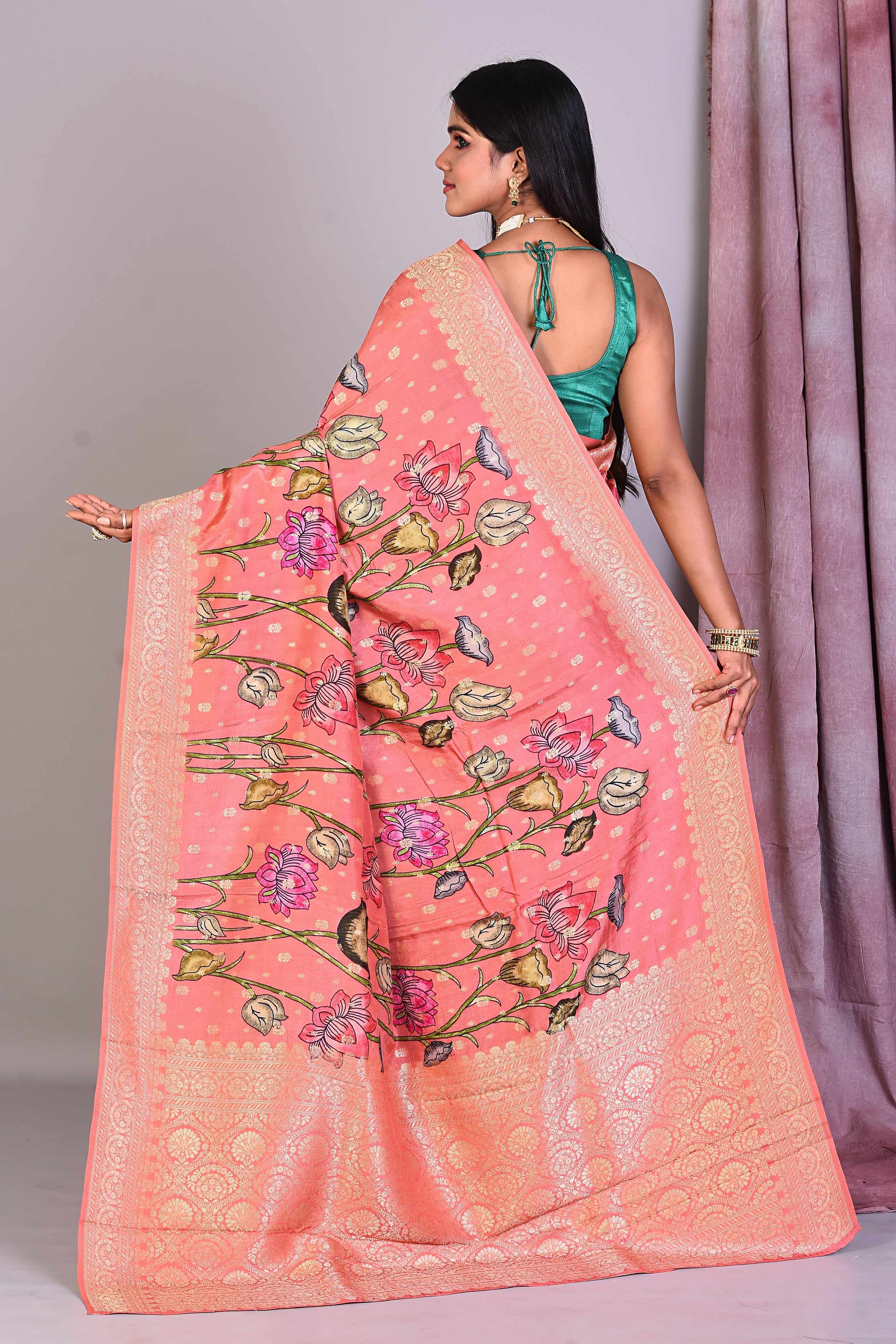 Peach Blended Silk Saree with Golden Zari - Keya Seth Exclusive