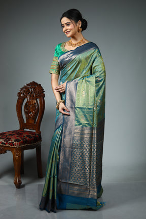 Dual Tone Green Blended Silk Saree