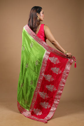 Designer Green Satin Silk Saree