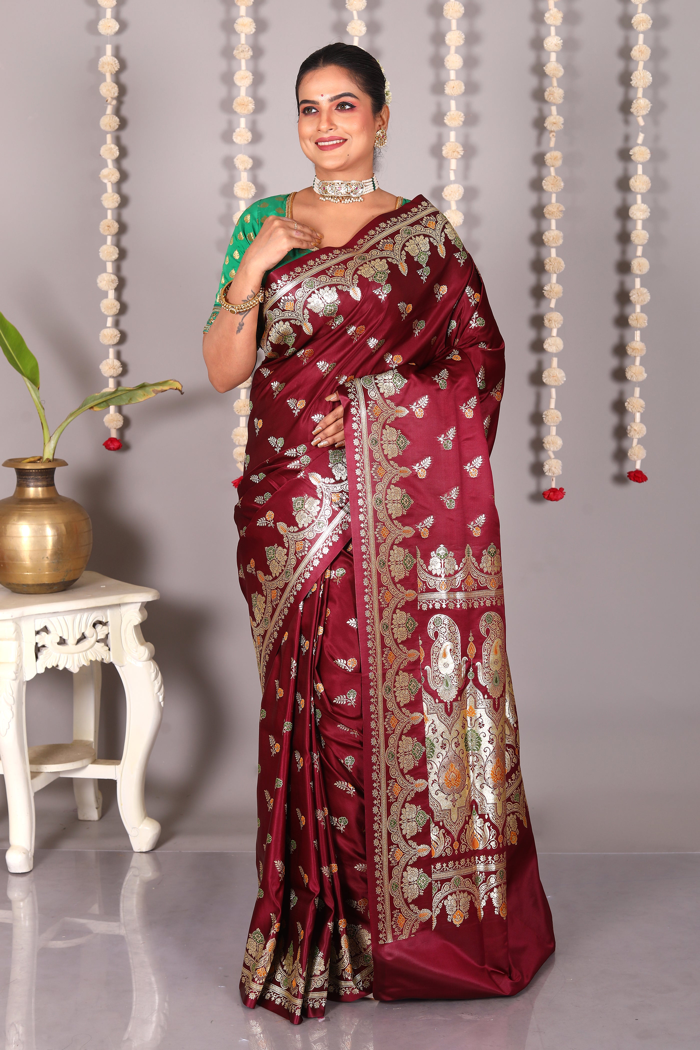 Maroon Pure Banarasi Silk Saree - Keya Seth Exclusive