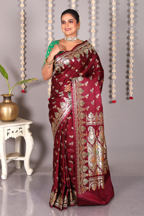 Maroon Pure Banarasi Silk Saree - Keya Seth Exclusive