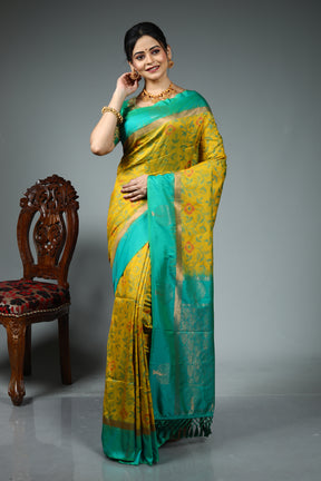 Designer Olive Green Blended Silk Saree