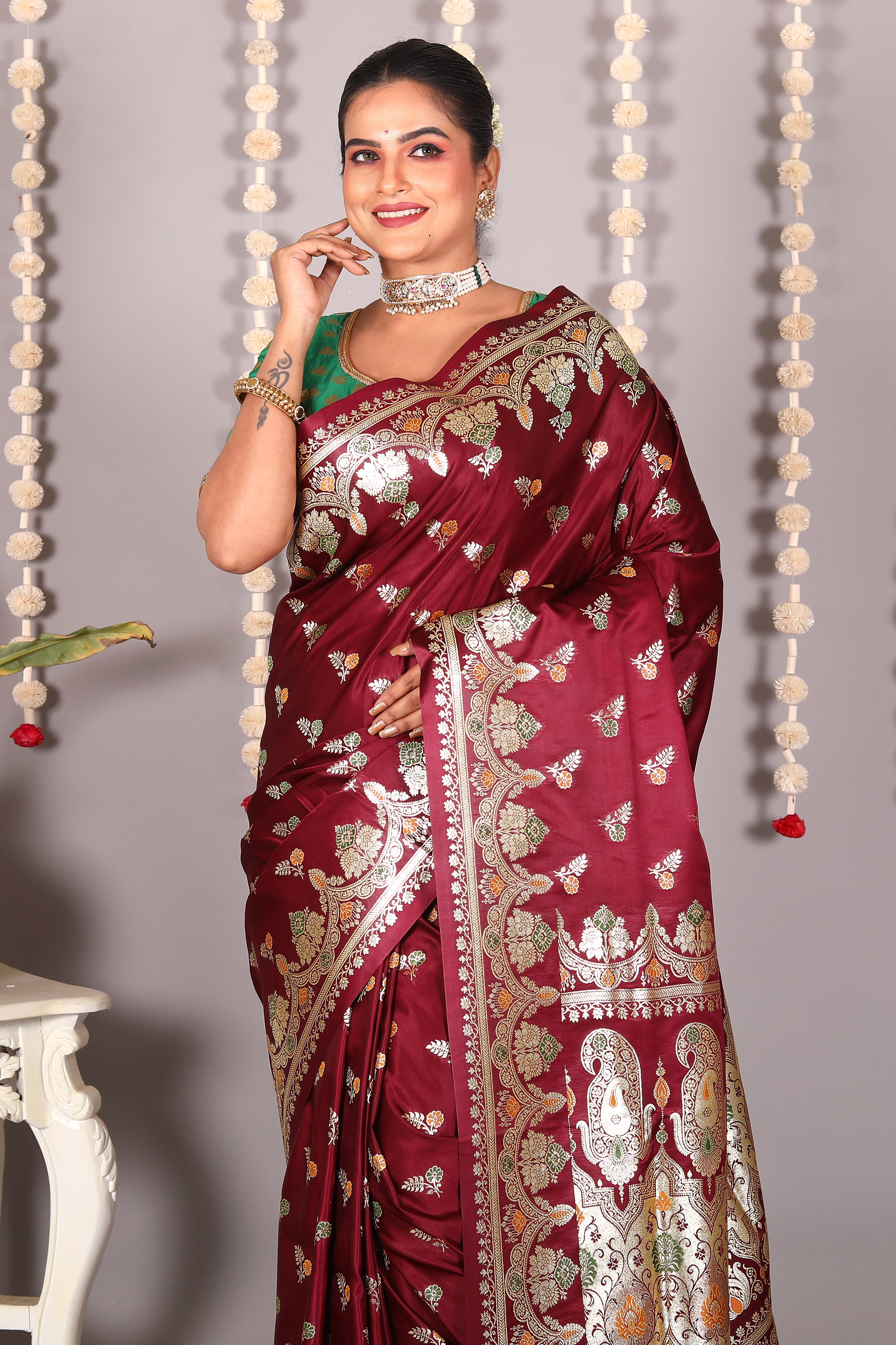 Maroon Pure Banarasi Silk Saree - Keya Seth Exclusive