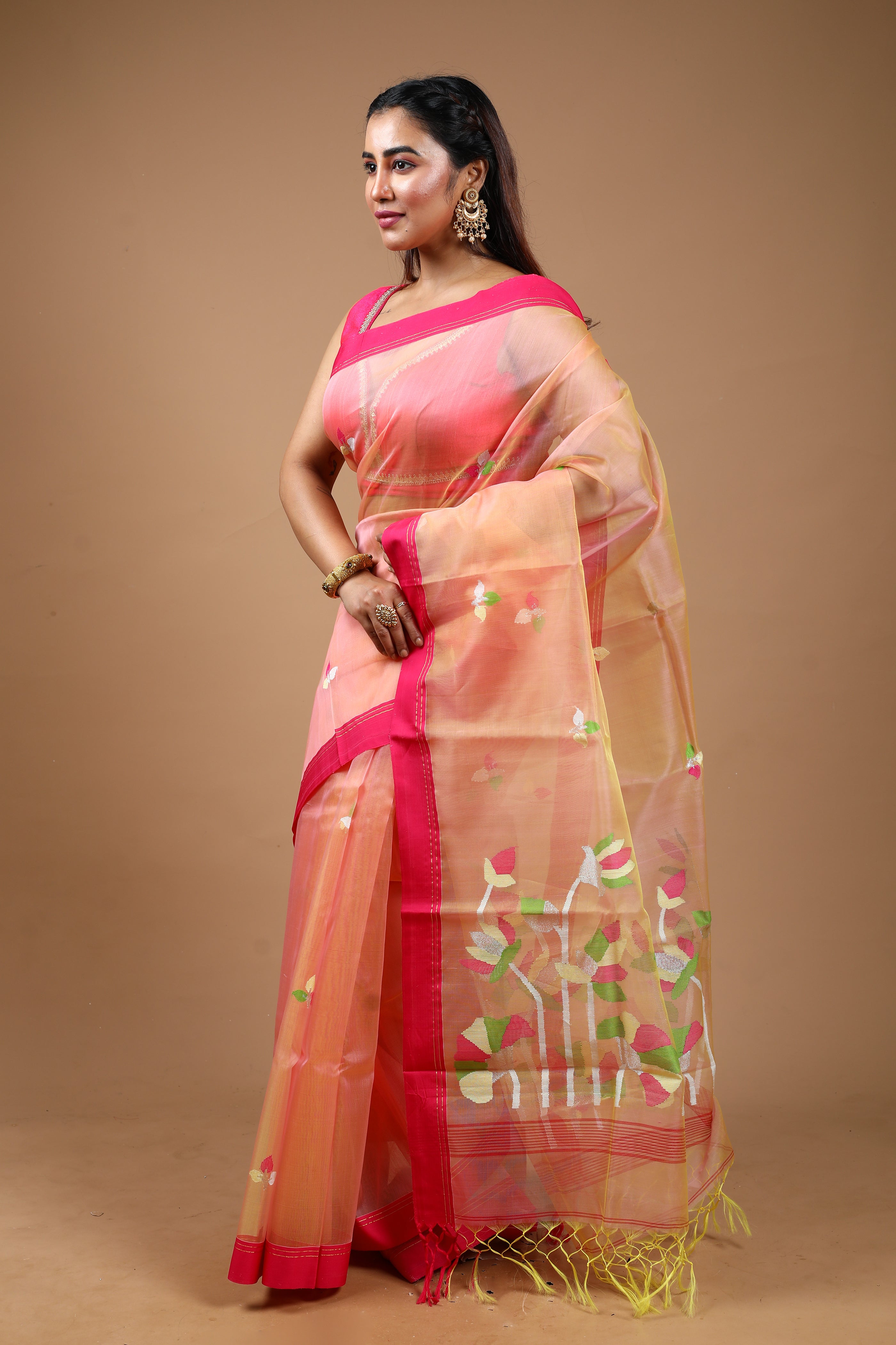 Pink Pure Muslin Saree