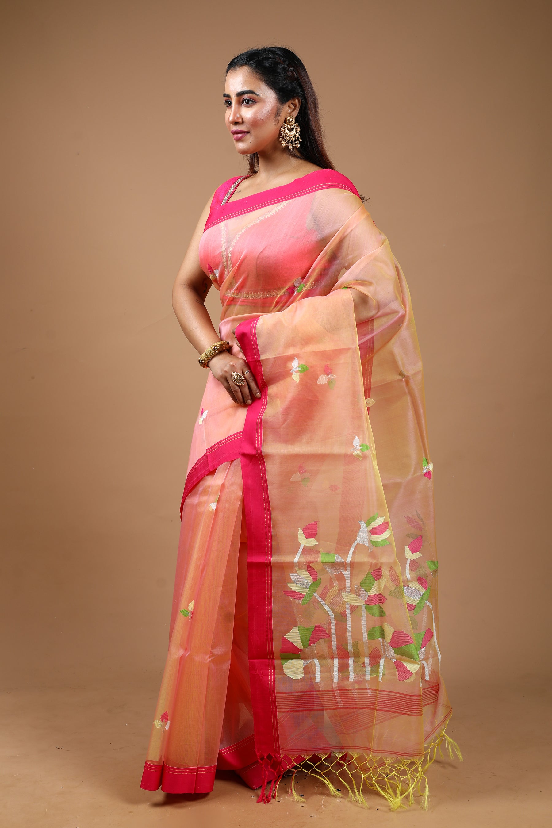 Pink Pure Muslin Saree