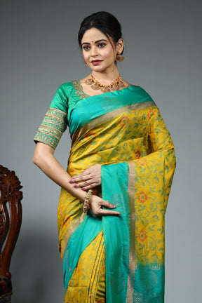 Designer Olive Green Blended Silk Saree