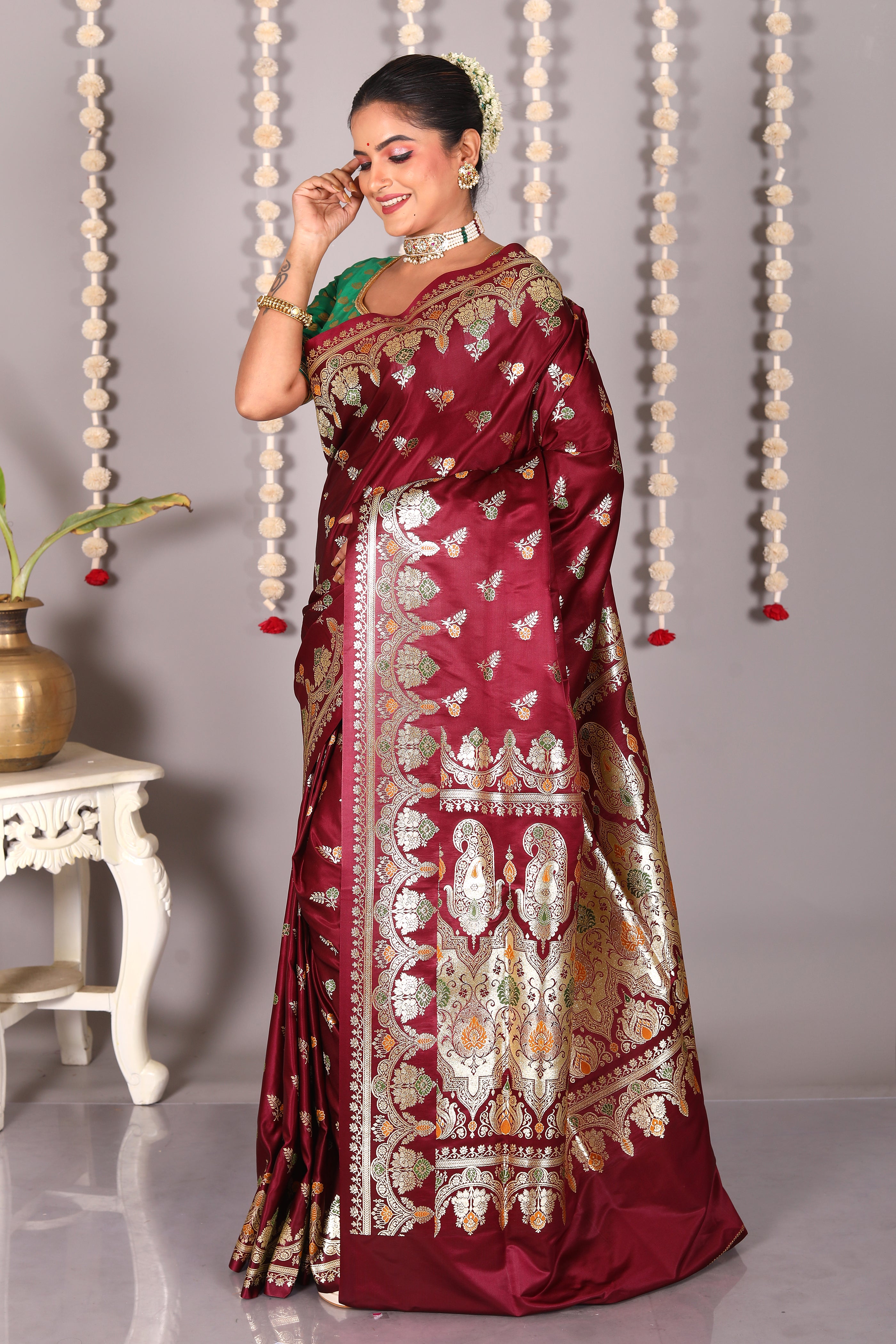 Maroon Pure Banarasi Silk Saree - Keya Seth Exclusive