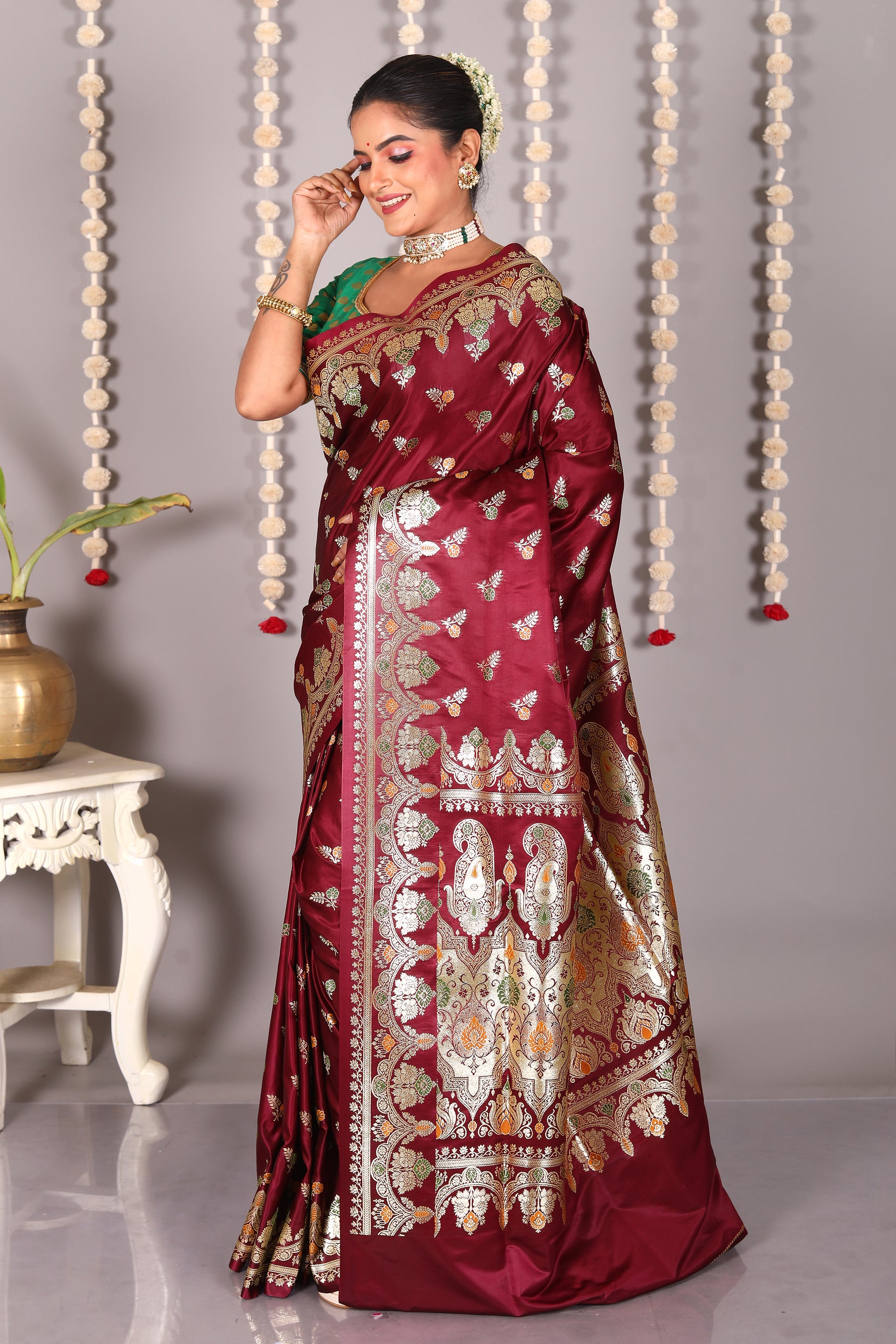 Maroon Pure Banarasi Silk Saree - Keya Seth Exclusive
