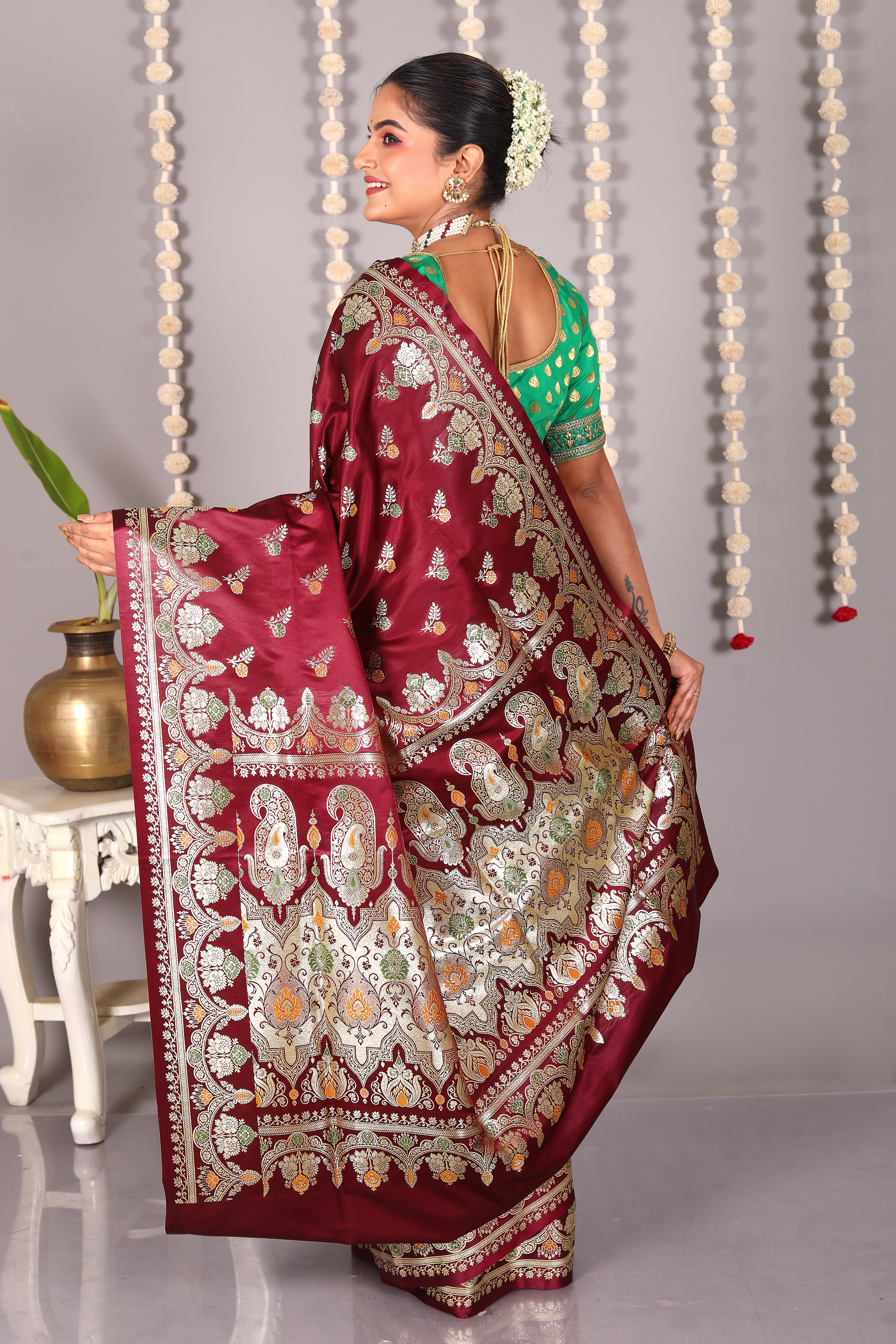 Maroon Pure Banarasi Silk Saree - Keya Seth Exclusive