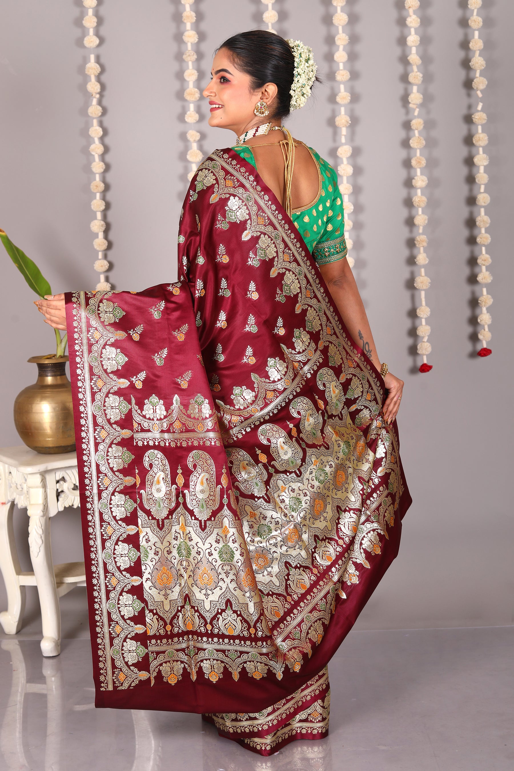 Maroon Pure Banarasi Silk Saree - Keya Seth Exclusive