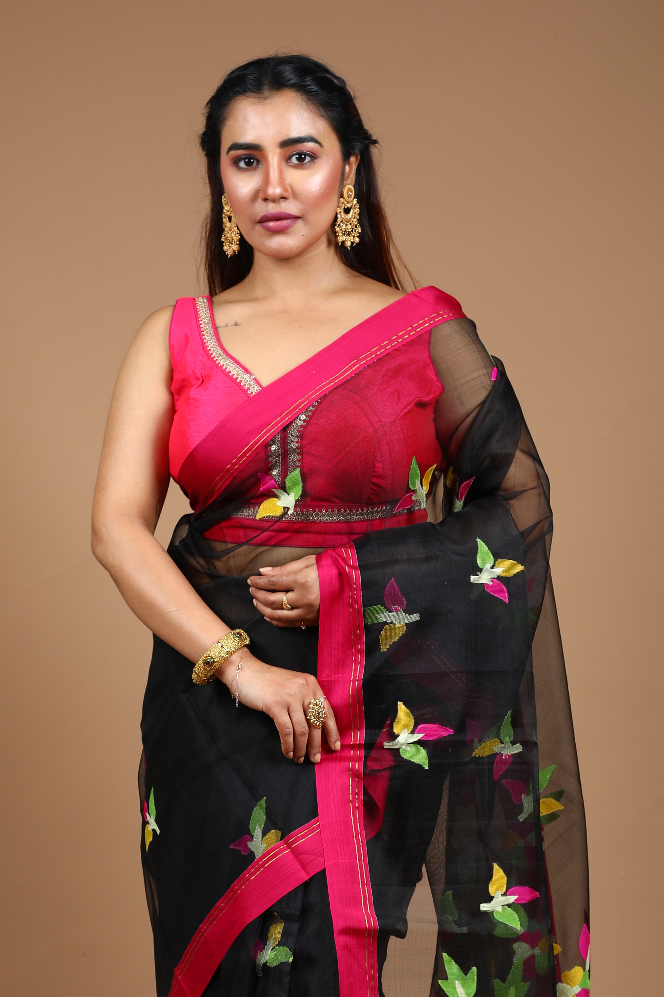 Black Pure Muslin Saree