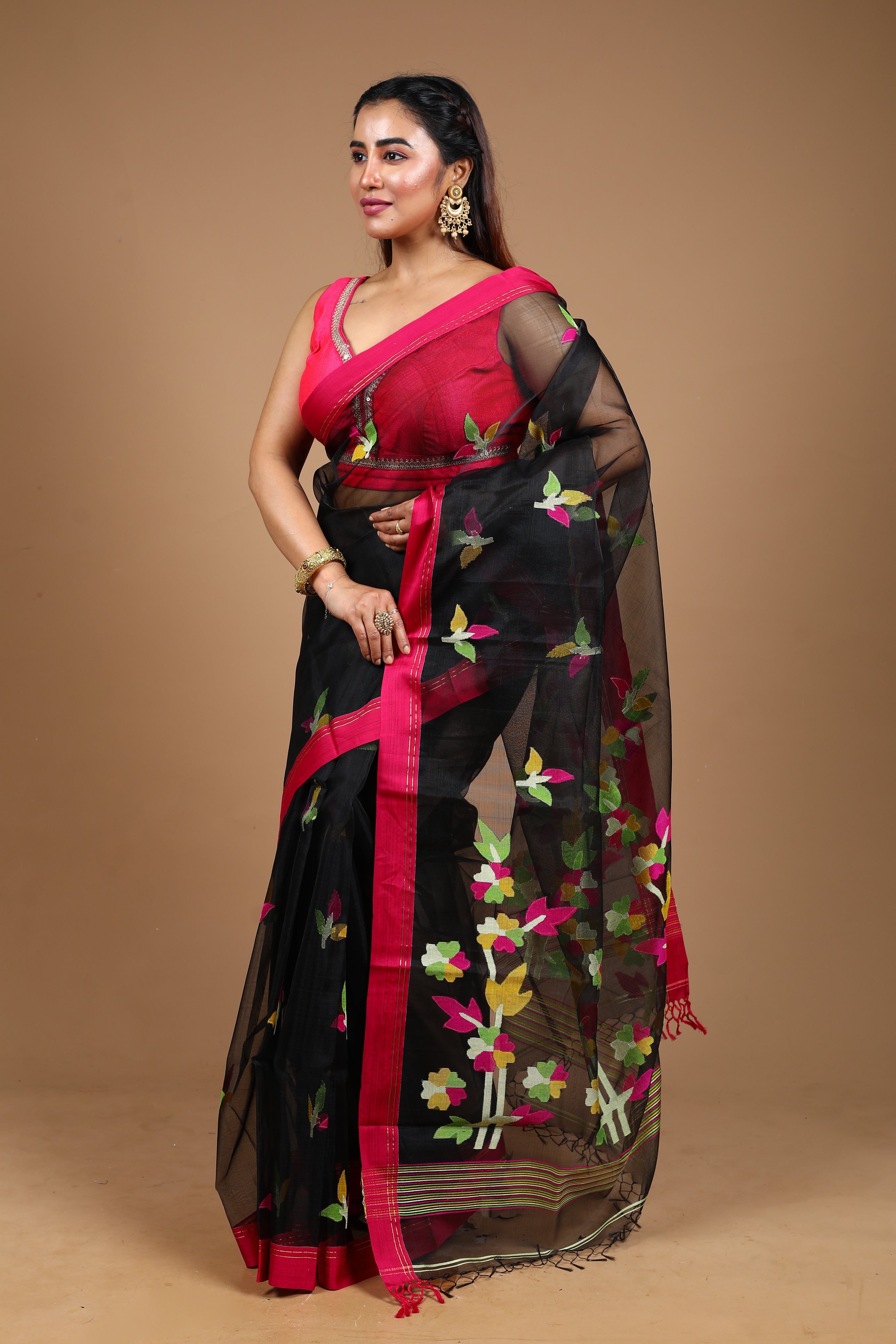 Black Pure Muslin Saree